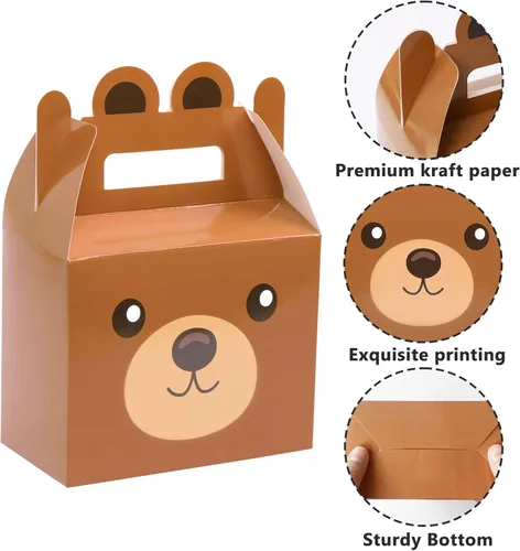 Miniatura 4 de 12 cajas de golosinas de oso para fiestas, suministros de oso para baby shower, cajas de regalo para niños y niñas, tema de oso marrón, decoración