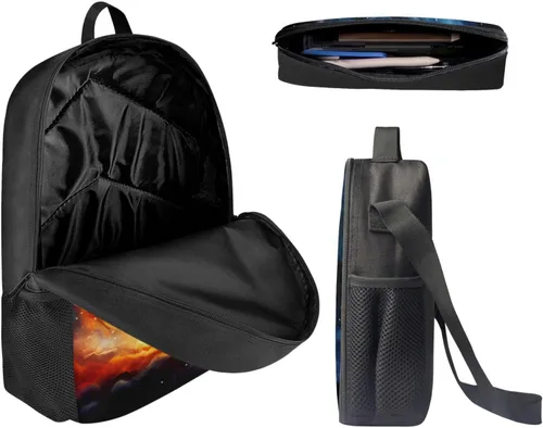 Miniatura 131 de HUGS IDEA Juego de 3 bolsas escolares con aislamiento térmico para el almuerzo, estuche para lápices