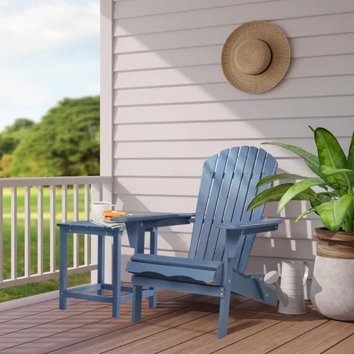 Miniatura 7 de SoliWood - Juego de 4 sillas plegables Adirondack de madera para exteriores, con respaldo preensamblado, silla de madera para patio, jardín, porche