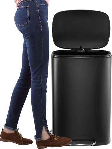 Miniatura 6 de happimess HPM1006B Connor - Bote de basura rectangular de 13 galones con tapa de cierre suave y mini basurero gratis, resistente a las huellas Negro
