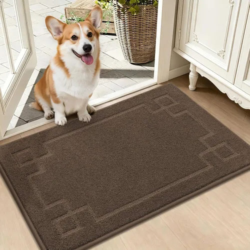 Miniatura 33 de BEQHAUSE Alfombra de Puerta 81 x 122 cm, Alfombras Antideslizantes para Interior Alfombras de Entrada Lavables de Perfil Bajo y Absorbentes, Marrón