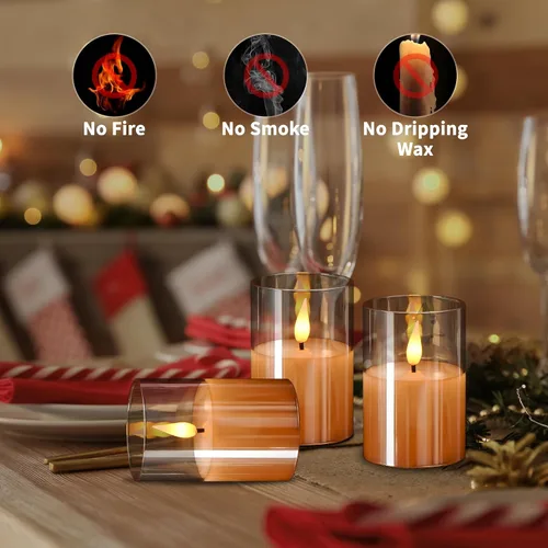 Miniatura 4 de VIODAIM Paquete de 6 velas de vidrio parpadeantes sin llama con control remoto, velas votivas de cera real de 2"X3", funcionan con baterías, Paquete