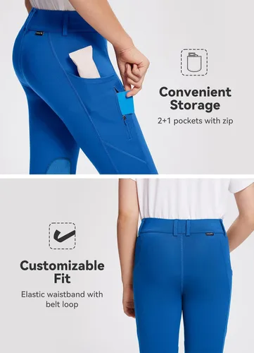 Miniatura 16 de baleaf Pantalones de equitación para niñas, pantalones ecuestres para niños, con parche en la rodilla, bolsillo con cremallera