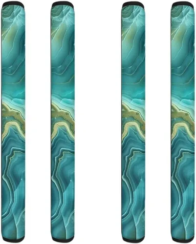 Miniatura 41 de Coldinair Fundas protectoras antideslizantes para manijas de puerta de refrigerador con estampado de mármol aguamarina, asas de decoración