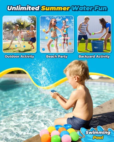 Miniatura 5 de SOPPYCID - 15 globos de agua reutilizables de llenado rápido para niños, globos de agua magnéticos recargables para piscina y playa, juguetes