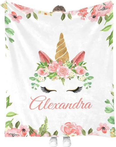 Miniatura 21 de Manta personalizada de unicornio floral para niñas, manta de bebé personalizada para niñas con nombre, regalos de bebé personalizados para niñas