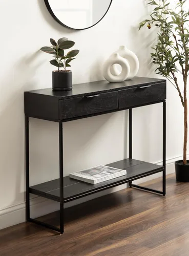 Miniatura 2 de Kate and Laurel Malone - Mesa consola moderna de madera con estante de madera; 36 x 13 x 31; negro; mesa de entrada de madera de transición
