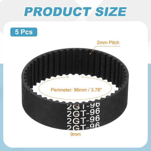 Miniatura 2 de MECCANIXITY 3.780 in GT-2 correa dentada, 5pcs 0.354 in ancho 0.079 in paso impresión 3D GT-2 correa dentada caucho de bucle cerrado, negro