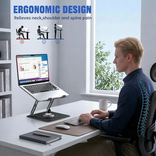 Miniatura 6 de JOYEKY Soporte para computadora portátil para escritorio, soporte de computadora ajustable con base giratoria de 360°, elevador ergonómico