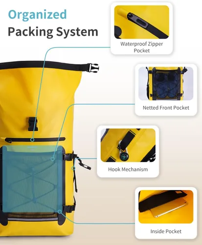 Miniatura 3 de ECOHUB Mochila impermeable para mujeres y hombres, bolsa seca resistente de 30L con cierre enrollable para viajes con funda impermeable IPX8