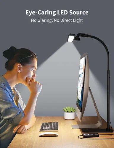 Miniatura 3 de Kary Lámparas LED de Escritorio para Oficina en Casa, Luz de Escritorio Alta con Base, Cuello de Ganso Flexible de Altura Ajustable con 5 Niveles