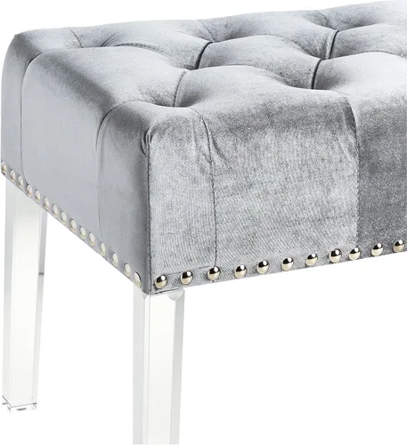 Miniatura 6 de Roundhill Furniture Valley - Banco tapizado de terciopelo con botones y patas acrílicas, color gris