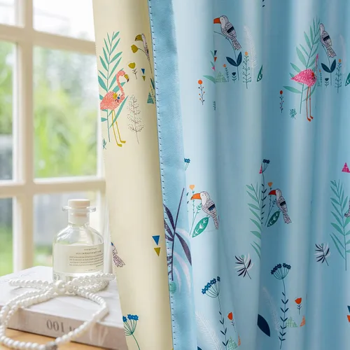 Miniatura 2 de SUOUO Cortinas opacas de doble cara con estampado de pájaros para sala de estar, flores silvestres azules, estilo bohemio, para oscurecer