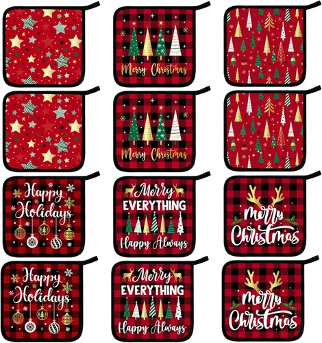 Miniatura 13 de Bencailor 12 soportes para ollas con bolsillo para cocina, guantes calientes para horno, bolsa de galletas, guantes de horno para cocina, regalo
