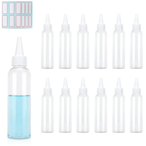 TRENDBOX Aplicador de botellas de plástico transparente de 2 onzas con tapa superior giratoria sin BPA para aceites y líquidos para el cabello,