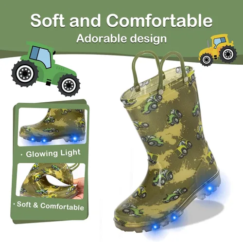 Miniatura 5 de FUNCOO PLUS Botas de lluvia para niños y niñas, botas impermeables iluminadas
