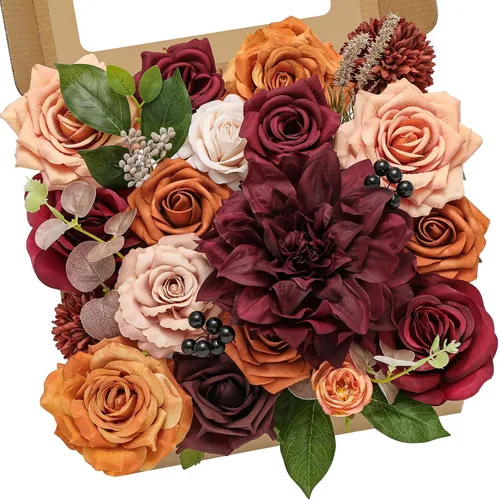 Miniatura 25 de Serwalin 2 Piezas Flores Artificiales Blancas Rosas Falsas Flores de Espuma de Seda Juego de Caja para Manualidades DIY Ramos de Pastel de Boda Un