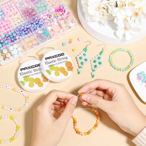 Miniatura 6 de PAXCOO Paquete de 2 cuerdas elásticas para pulseras, cuerda elástica mágica para joyería para pulseras de amistad, collares, cuentas de arcilla