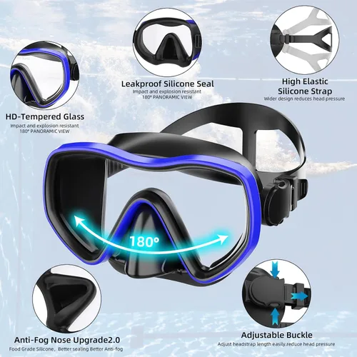 Miniatura 2 de Snorkeling Gear for Adults, Dry Snorkel Set 180° Panoramic Wide View Anti-Fog Scuba Diving Mask, Professional Snorkel Gear for Free Breathing
