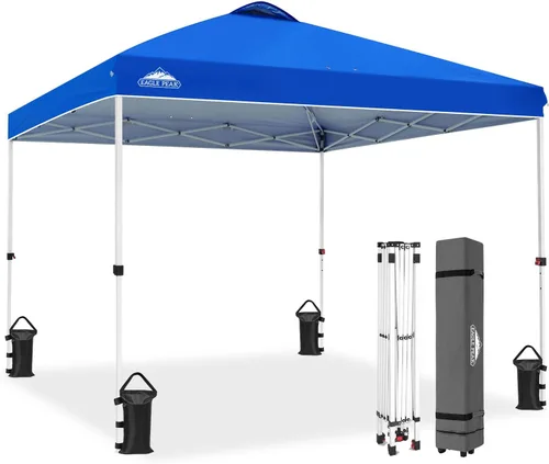 Miniatura 74 de EAGLE PEAK Tienda de campaña desplegable con bolsa de transporte con ruedas, 8 estacas, 4 cuerdas, 4 bolsas de peso, toldo de tienda de campaña