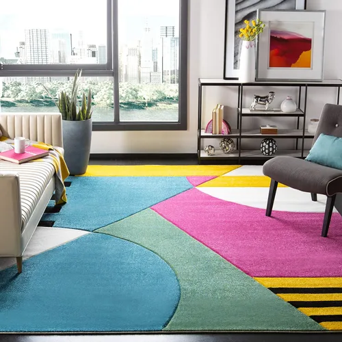 Miniatura 7 de SAFAVIEH Hollywood Collection - Alfombra para pasillo, 2 pies 3 pulgadas x 6 pies, azul pavo real y fucsia, diseño moderno de mediados de siglo,