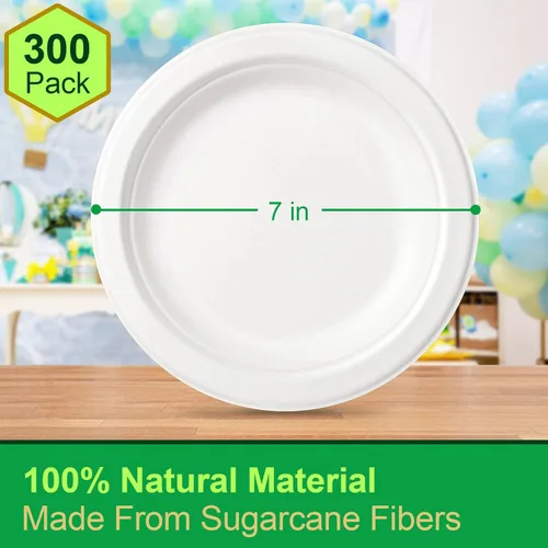 Miniatura 3 de Paquete de 300 platos de papel a granel, platos de papel pequeños de 7 pulgadas, platos 100% compostables, platos desechables ecológicos, platos