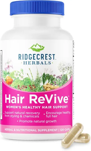 RidgeCrest Herbals Hair ReVive - 120 cápsulas - Soporte para el cabello saludable para mujeres, sin OMG, sin gluten, 30 porciones