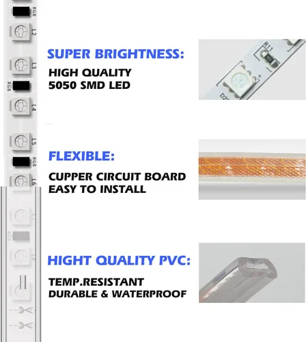 Miniatura 3 de Tira de luces LED tipo 5050-60 CA de 110-120 V, flexible, impermeable, regulable, multimodos de luz LED + control remoto de 23 teclas para 2-Blanco