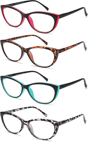 Miniatura 2 de EYEURL Lentes de lectura con diseño de ojo de gato para mujer, bloqueo de luz azul, paquete de 4 unidades, para lectura a la moda, antifatiga