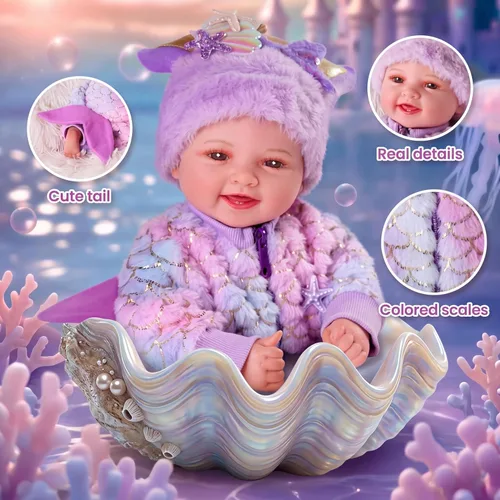 Miniatura 2 de BABESIDE Muñeca de sirena para niña, 17 pulgadas, suave, realista, con cola de sirena brillante y accesorios, bonitos juguetes de sirena para niñas