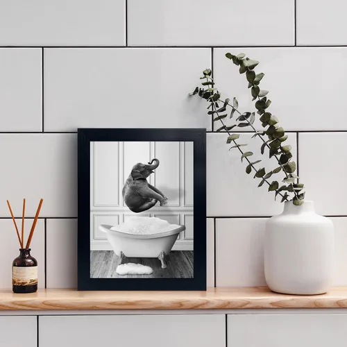 Miniatura 3 de calmart Arte Gracioso de Pared de Elefante - Imágenes de Elefante Lavando en Bañera para Pared Pinturas de Animales Por Favor Siéntate Usted Cartel