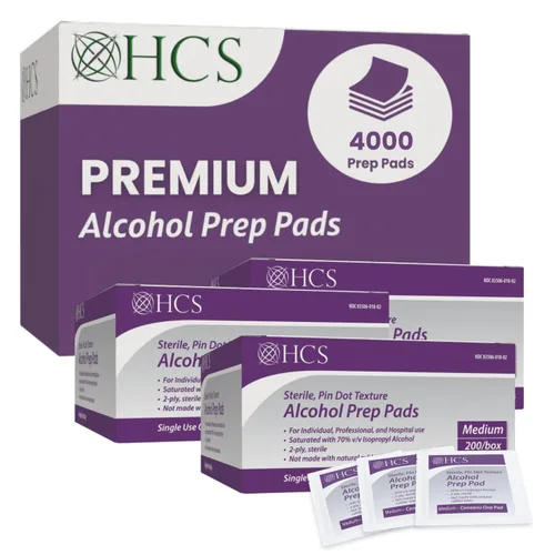 Miniatura 10 de HCS - Almohadillas de preparación de alcohol medio - Toallitas con alcohol isopropílico al 70%, envueltas individualmente, 2 capas, texturizadas