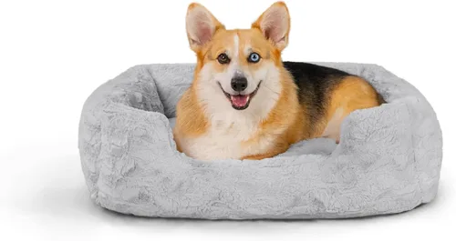 Best Friends by Sheri Lux Lounge Bed - Cama calmante de piel sintética para perro, gris, mediano, 30 x 20 pulgadas