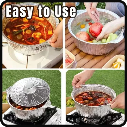 Miniatura 2 de Macetas desechables de aluminio con tapas, 12 unidades, 135.3 fl oz, plateadas, sin recubrimiento, aptas para horno y estufa, incluye tapas