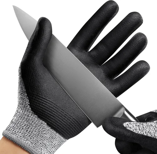 NoCry Guantes de trabajo resistentes a cortes profesionales para hombres y mujeres con agarre firme y palmas impermeables — Puntas táctiles y pulgar
