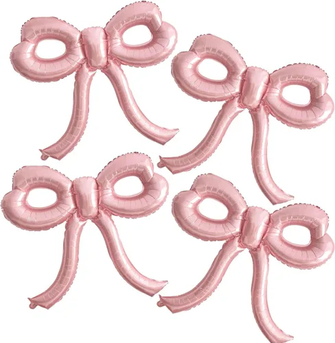 4 piezas de globos de moño rosa, decoración de fiesta de moño para mujeres, globos de cumpleaños rosa para mujeres, globo gigante de papel de
