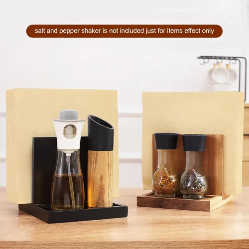Miniatura 4 de Servilletero de Madera porta servilletas porta sal y pimienta con Salero y Pimentero Caddy, Adecuado para Cocina, Restaurante, Bar, Oficina, Negro