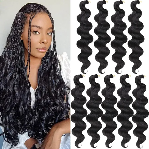 Miniatura 8 de Unionbeauty - Cabello trenzado ondulado de 18 pulgadas, paquete de 3 unidades, cabello trenzado preemplumado, trenzas bohemias negras para trenzas