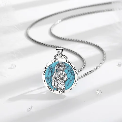 Miniatura 154 de Vito Collar de plata de ley 925 para mujeres y hombres, San Benito, crucifijo, Caravaca, San Cristóbal, San Judas, medalla patronal, amuleto