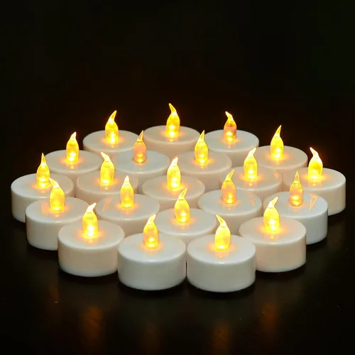 VETOUR Velas de té sin llama, funcionan con pilas, velas LED de té, paquete de 100 velas falsas parpadeantes a granel para bodas, fiestas, Amarillo