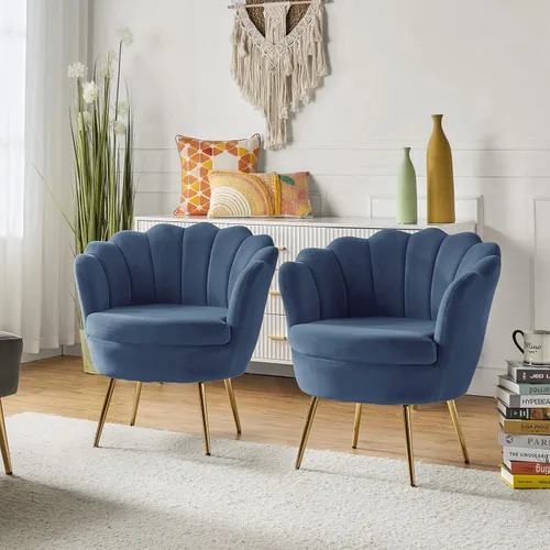 Miniatura 44 de HULALA HOME Silla decorativa moderna de terciopelo con respaldo en forma de concha, bonito sillón para sala de estar, dormitorio con patas doradas