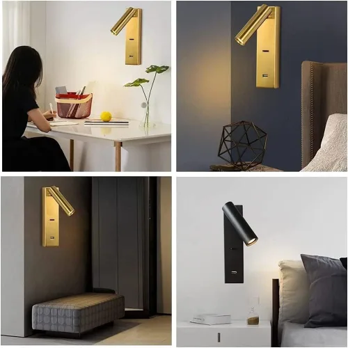 Miniatura 6 de Lámpara de pared para dormitorio, lámpara de lectura moderna para escritorio, foco LED con interruptor de botón y puerto de carga USB, luz giratoria