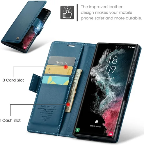Miniatura 2 de QLTYPRI Funda tipo cartera para Samsung Galaxy S22 Ultra, funda magnética de piel sintética de alta calidad con bloqueo RFID, ranuras para tarjetas