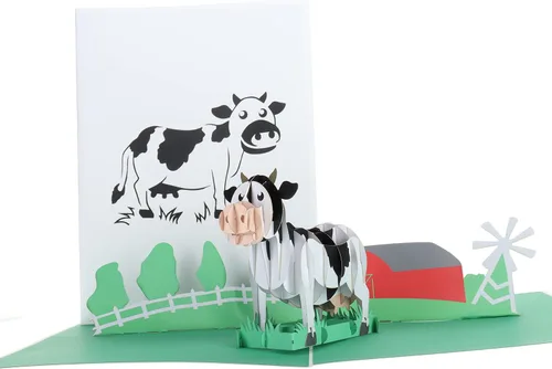 Miniatura 9 de iGifts And Cards Cow Barn 3D Pop Up Tarjeta de felicitación – Animales, molino de viento, granja, ganado, lácteos, sol, wow, diversión, mitad