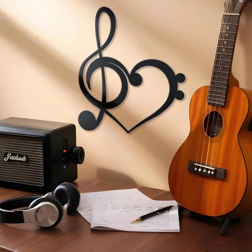 Miniatura 2 de KOYILTD Decoración de pared de metal negro con corazón, decoración de notas musicales, decoración de pared de corazón, arte de pared para sala