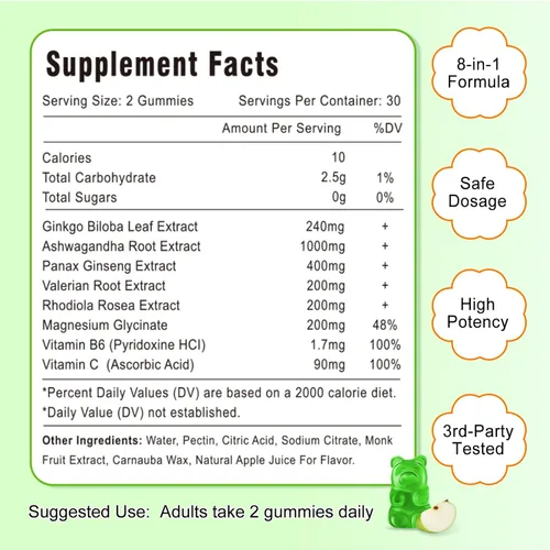 Miniatura 3 de Gomitas de ginkgo biloba de 240 mg con ginseng y magnesio, suplementos de ginko biloba gomitas para concentración cerebral, estado de ánimo