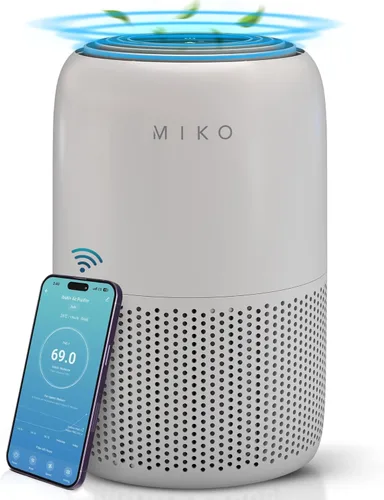 MIKO Purificador de aire para dormitorio con filtro HEPA 3 en 1 y modo de sueño, silencioso como un susurro, cubre hasta 1200 pies cuadrados,