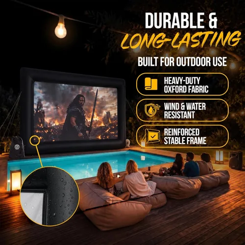 Miniatura 5 de Pantalla de proyector para exteriores de 16 pies con soplador integrado, soporta proyección frontal y trasera, incluye amarres y bolsa