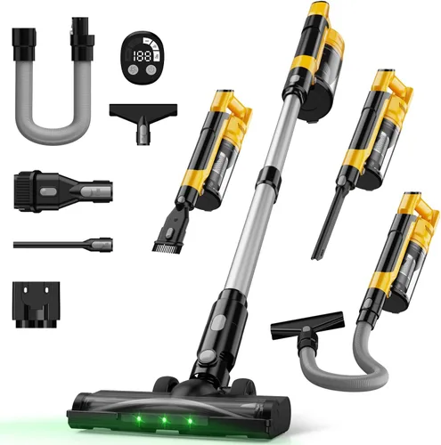 Aspiradora sin cable para batería DeWalt de 20V, aspiradora ligera de palo 7 en 1 con filtro HEPA, succión de 35KPA, motor sin escobillas de 350W, 3