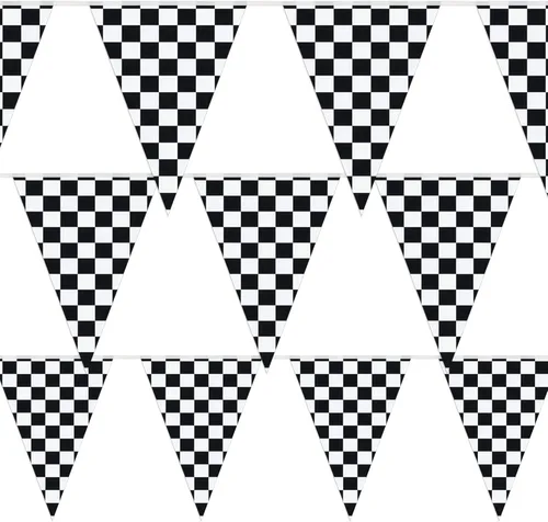 Miniatura 4 de Banderines a cuadros blanco y negro de 100 pies de banderines de carreras Decoración de fiesta temática de NASCAR Decoración de fiestas